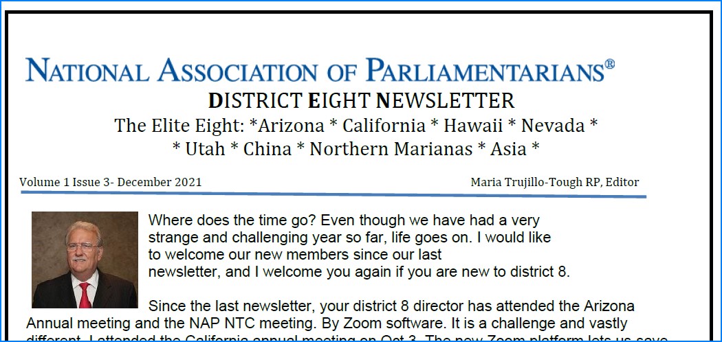 District 8 Newsletter – December 2021 Edition